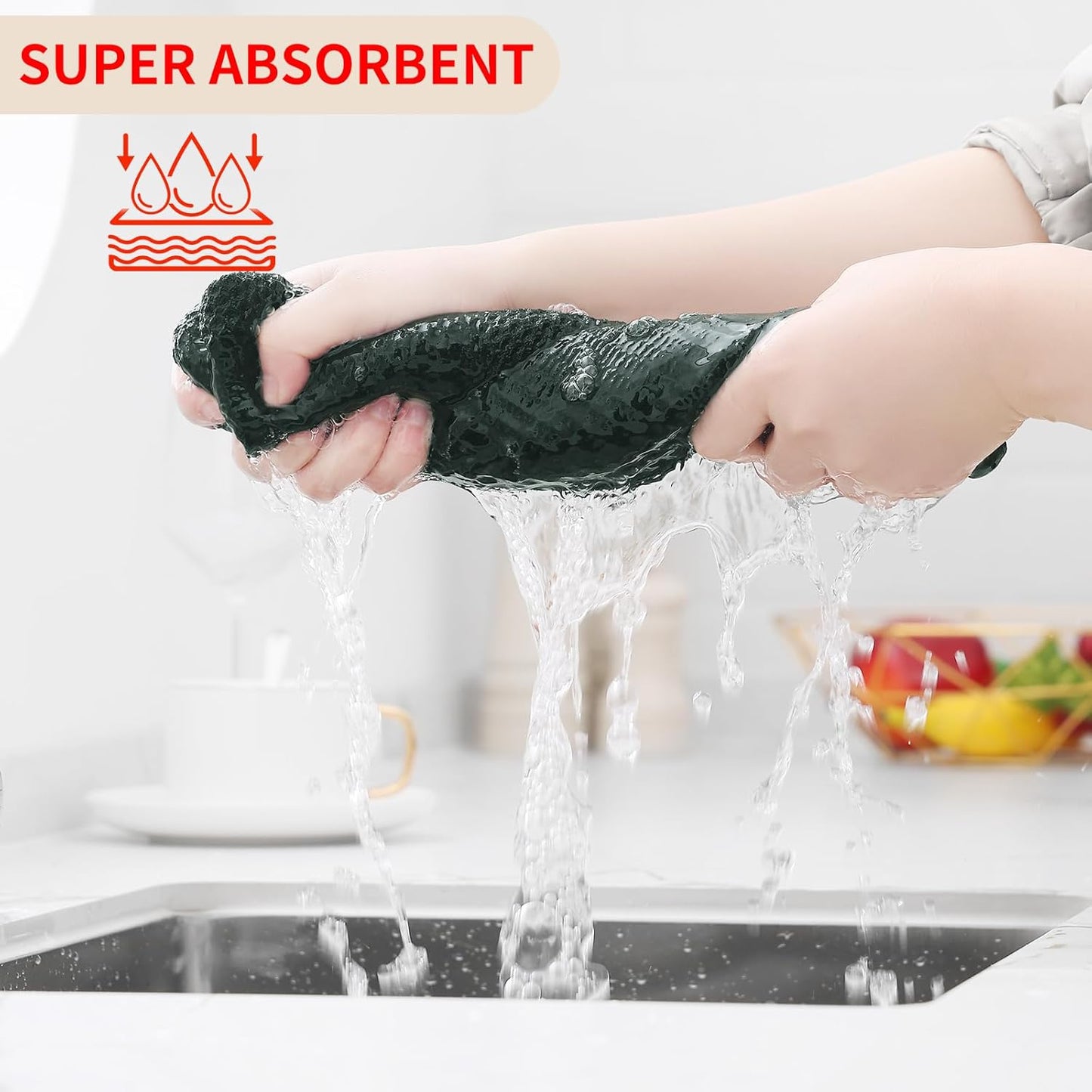 Homaxy 100% Cotton Waffle Weave Kitchen Dish Cloths, Ultra Soft Absorbent Quick Drying Dish Towels, 12 x 12 Inches, 12-Pack, Blackish Green