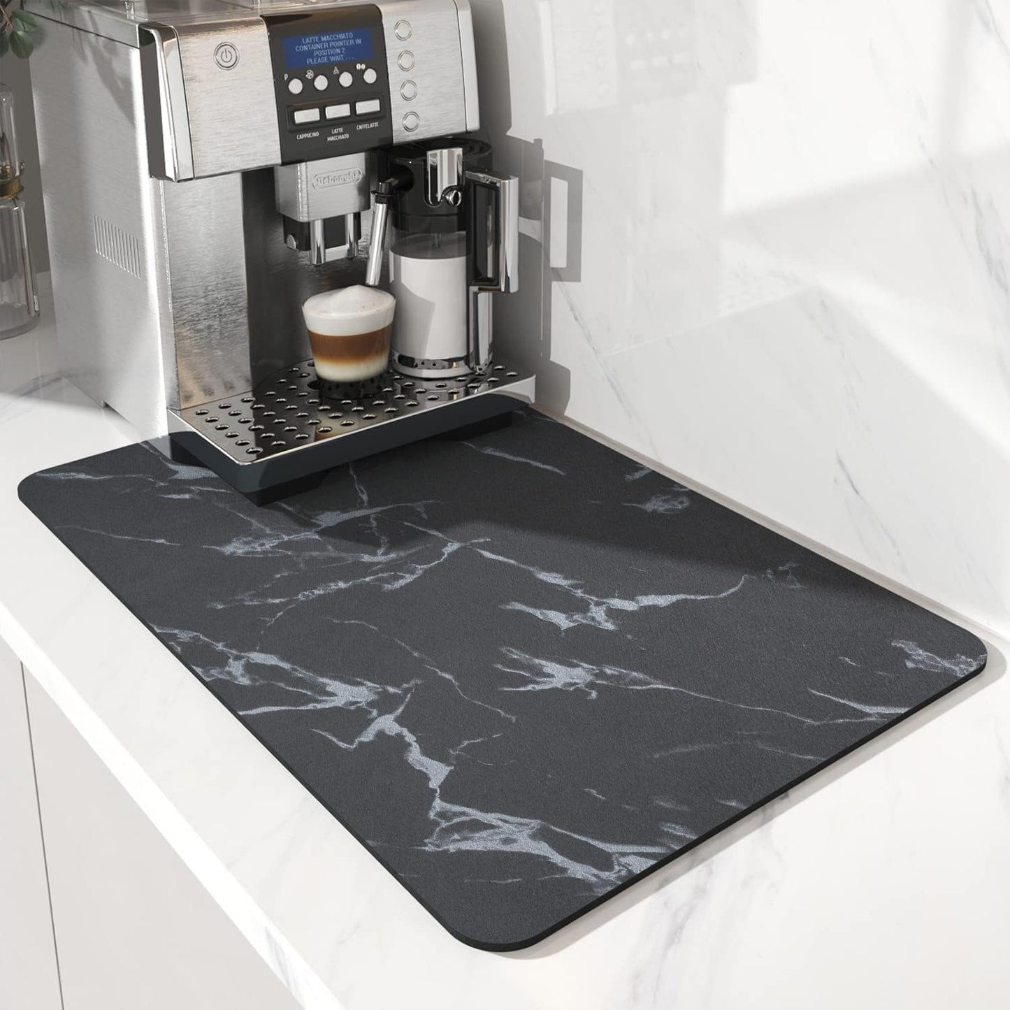 AMOAMI-Coffee Mat Hide Stain Rubber Backed Absorbent Dish Drying Mat for Kitchen Counter-Coffee Bar Accessories Fit Under Maker Machine Pot Espresso Machine Dish Rack 16"x24"