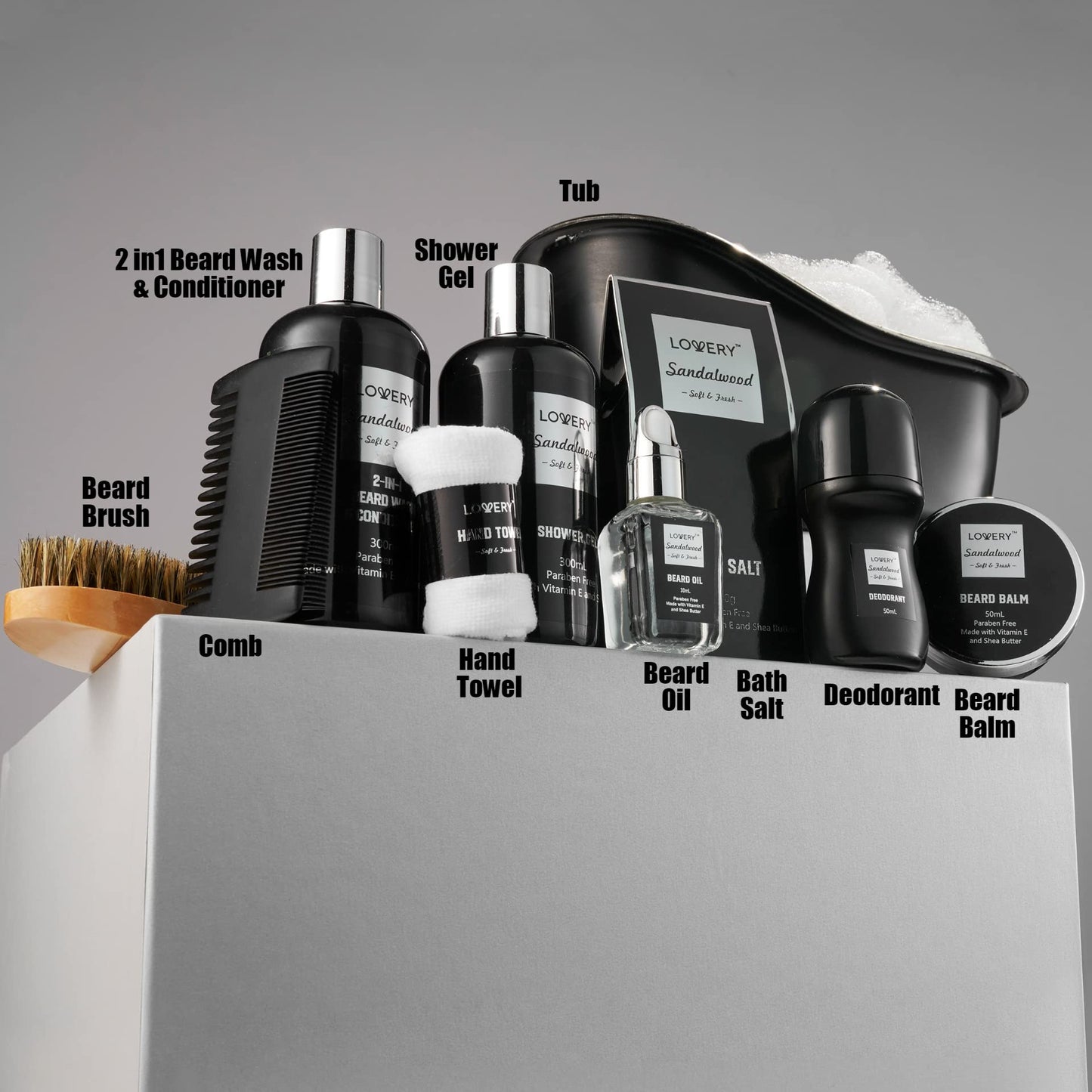Beard Kit and Body Care Gifts for Men, Fathers Day Gifts for Dad Sandalwood Spa Gift Baskets, Mens Bath and Beard Grooming Kit, Birthday Gifts for Him with Beard Balm, Growth Oil, Deodorant and More