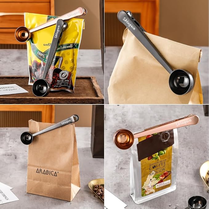 Rose Gold Coffee Scoop with Bag Clip, Multi-Function Milk Powder Measuring Spoon, 20ml