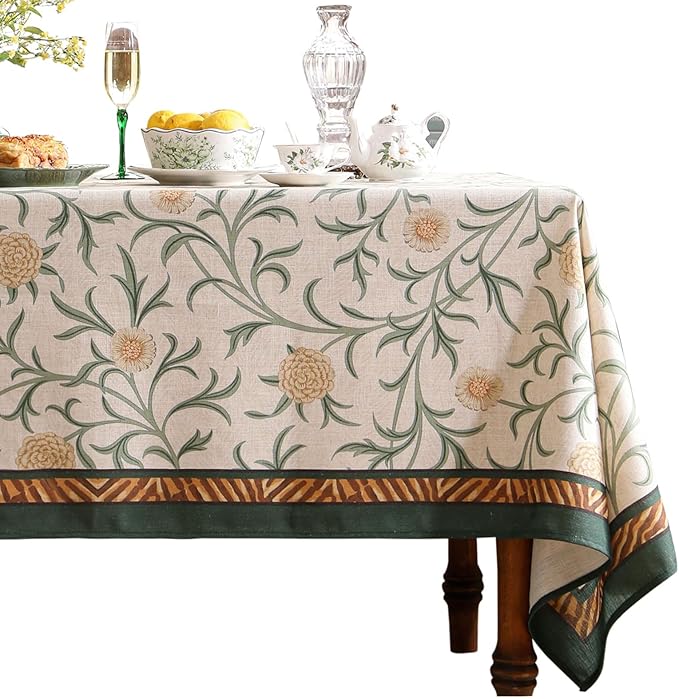 patdrea Designer French Linen Table Cloth for Rectangle Table,Vintage Fall Decorative Tablecloth,Floral Decoration Cover for Kitchen Dining Christmas,Tea Party,Thanksgiving,67"x118"-Littledaisy
