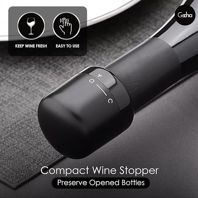 GOCHA | Vacuum Built-in Wine Preserver | Universal Champagne & Wine Saver | 1.5 inch Silicone Twist Top | Reusable, Leak Proof Stainless Steel Sealer | (Pack of 1)