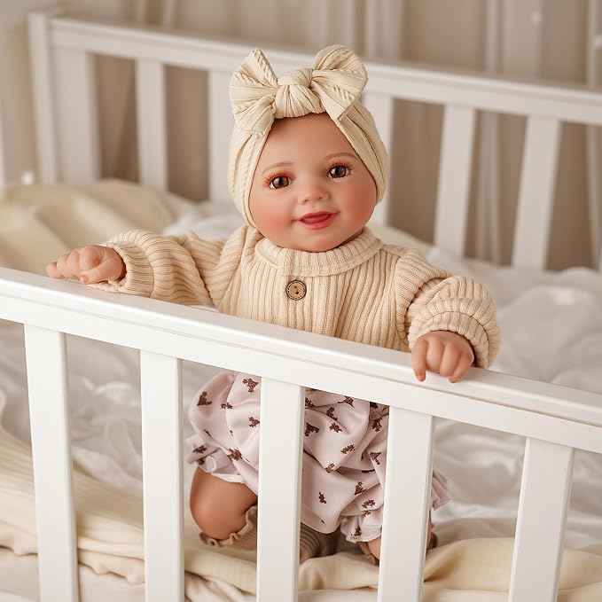 BABESIDE Reborn Baby Dolls Sunny - 17Inch Cute Soft Vinyl Realistic Baby Doll Poseable Smiling Real Life Baby Dolls with Complete Accessories for 3+ Years Old Gifts