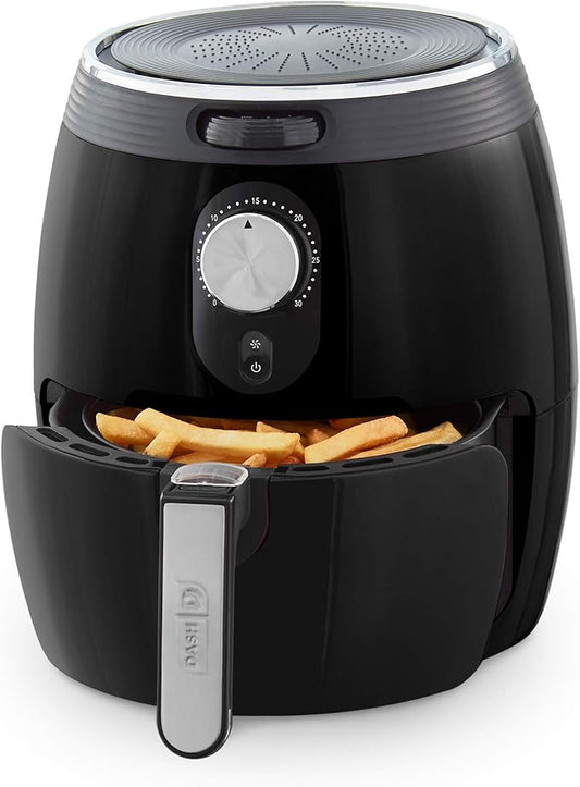 Dash Deluxe Air Fryer -Has AirCrisp® Technology - Adjustable Temperature Control & Auto Shut-Off Feature - Compact Nonstick Basket - 3 Quarts - Black