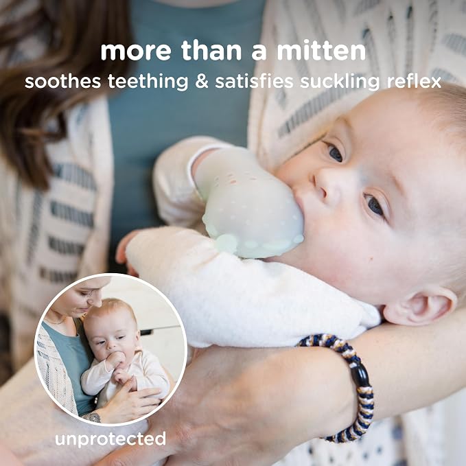 Olababy Clear Sense Silicone Mouthing Mitten (2PK) – Perfect for mouthing and Teething Babies, Adjustable Strap, BPA and Plastic-Free, 0-6 Months, Baby Essentials & Shower Gift (Kiwi)