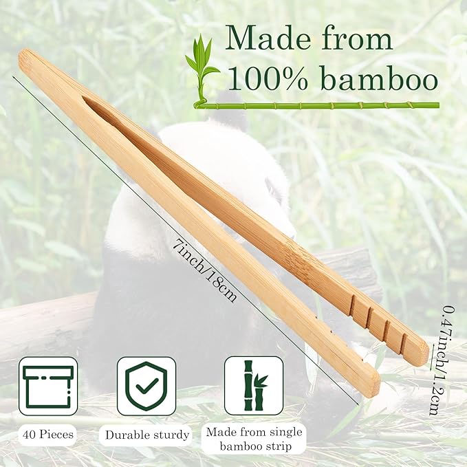 50 Pcs Bamboo Toast Tongs 7 Inch Wood Kitchen Utensil Toaster Tongs for Cooking Catering Buffet Appetizer Wedding Party Supplies