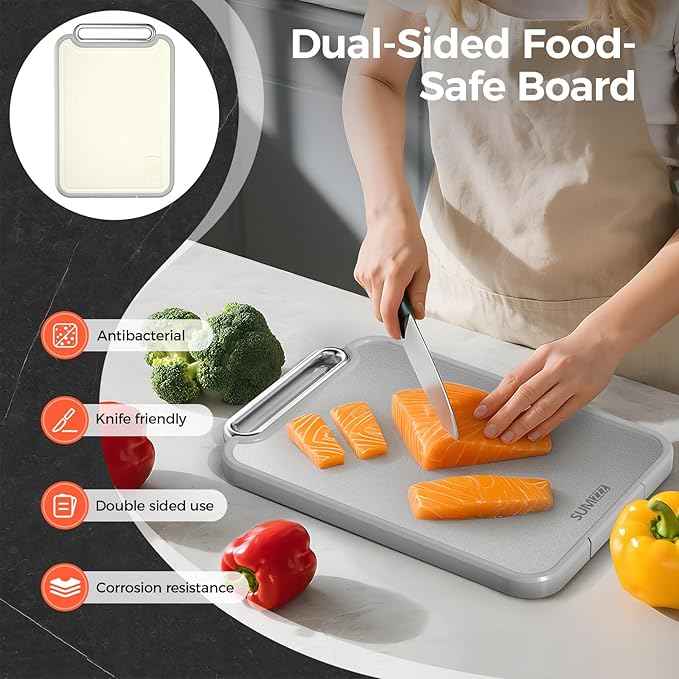 Stainless Steel Cutting Board for Kitchen, 2-in-1 Double-Sided Chopping Board, Food Grade Stainless Steel/PP (Silver, Set of 2(S+M))