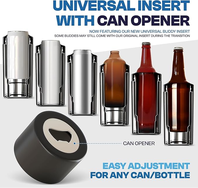 Frost Buddy Universal Can Cooler - Fits all - Stainless Steel Can Cooler for 12 oz & 16 oz Regular or Slim Cans & Bottles - Stainless Steel (Purple Glitz)