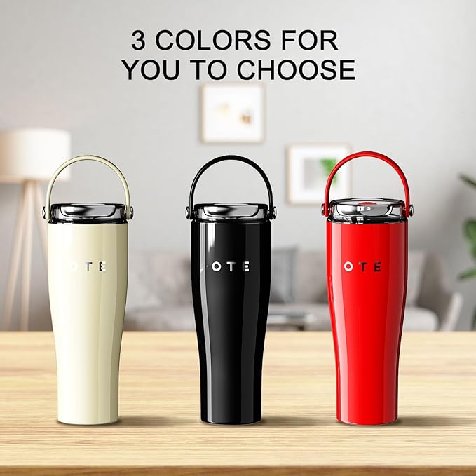 OTE 30OZ Tumbler with Handle, 316 Stainless Steel Water Bottle with Straw, 800ML Vacuum Insulated Bottle, Insulated Travel Mug, Tumbler Cup for Office or Home, Cup Holder Friendly, Keep Hot/Cold (Red)