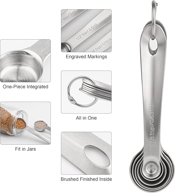 Measuring Cups and Spoons Set 11, 18/8 Stainless Steel Measuring Cups and Spoons for Dry & Liquid, 5 US & Metric Measure Cups and 6 Measure Spoons Set for Kitchen & Baking Measuring Tools