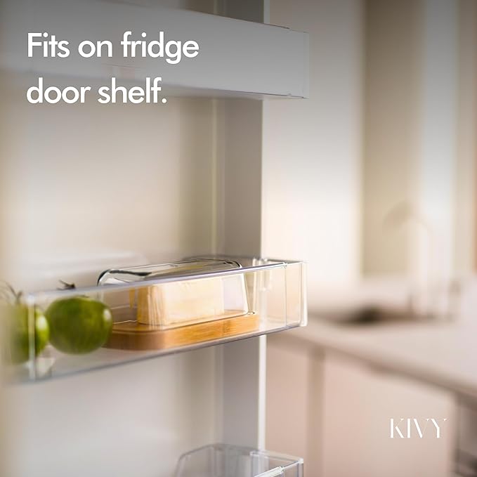 KIVY Butter Dish (White Marble & Glass) - For countertop and refrigerator door shelf - Marble butter keeper - Stone butter dish with lid - Dishwasher Safe