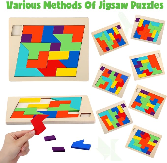Yunsailing 3 Pack Large Wooden Blocks Puzzles Hexagon Tangram Puzzle Wooden Russian Brain Puzzles for Adult Challenge Teasers Geometric Jigsaw Logic Iq STEM Educational Gift Graduation(Geometry)