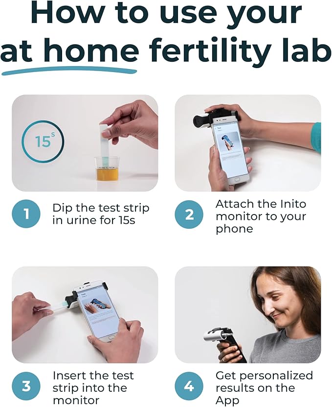 Inito Fertility Monitor & Hormone Tracker for Women | Estrogen, LH, PdG (Urine Metabolite of progesterone), FSH | Track and Confirm Ovulation | Includes 15 Test Strips (iPhone 15 Plus)