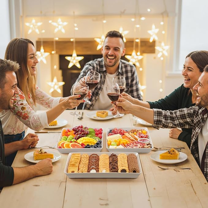Lifewit Serving Tray for Party Supplies, Reusable Serving Platter for Catering, Snack, Fruit, Charcuterie, Appetizer, Plastic Food Trays, Hosting Essentials, BPA Free, White, 4 Pcs