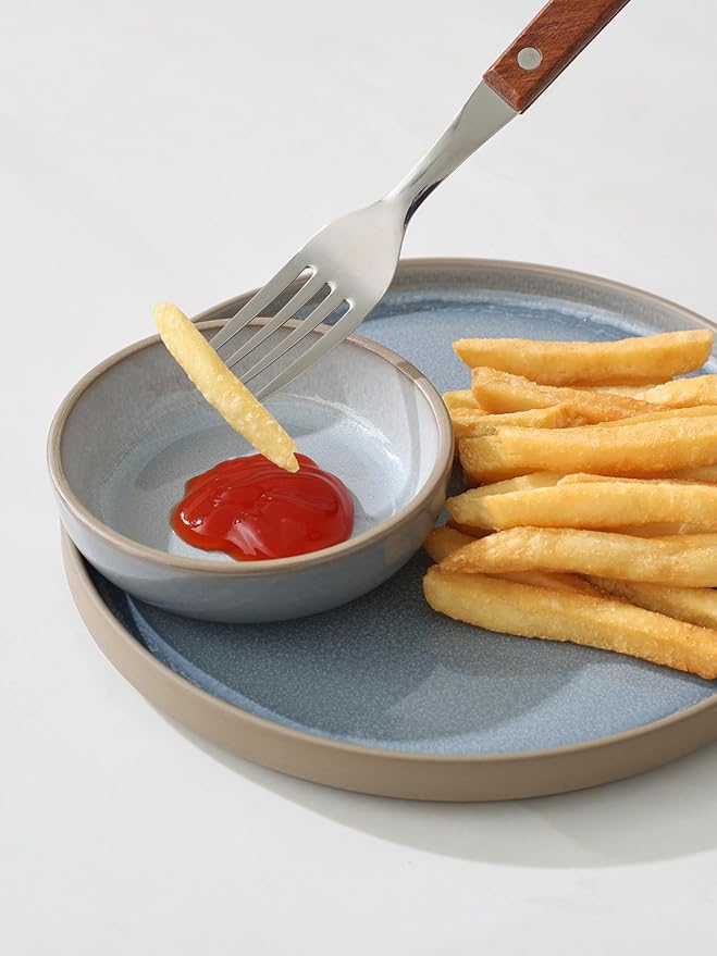 famiware Nature Ceramic Soy Sauce Dish, Dipping Bowls Set of 6, 3 oz Dipping Sauce Bowls/Dishes/Cups/Plates, Small Serving Bowls for Side Dishes, Condiments, Sushi, Appetizer, Dessert, Light Blue