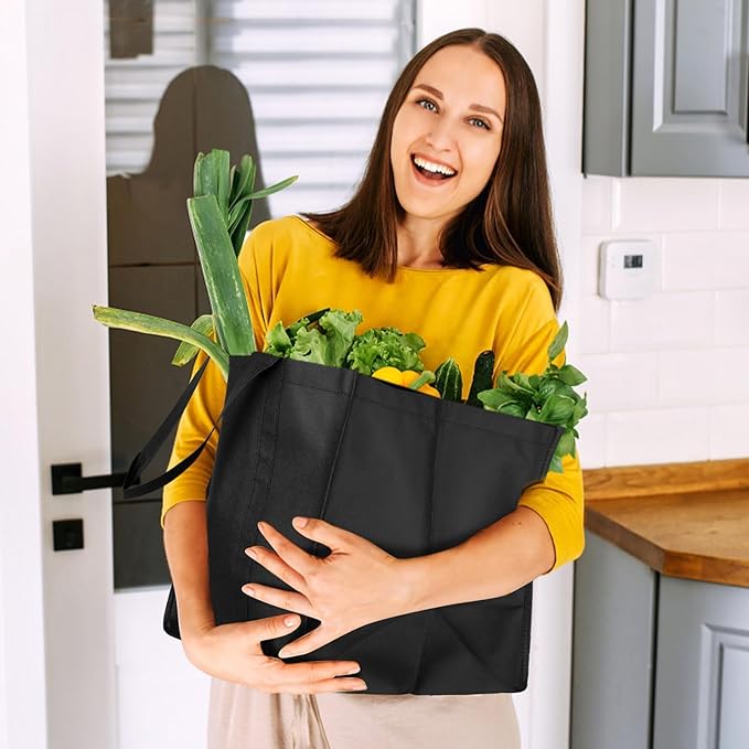 WISELIFE Reusable Grocery Shopping Bags 10 Pack Large Foldable Tote Bags Bulk, Long Handle for Shopping Groceries Clothes (New 5 Colors)