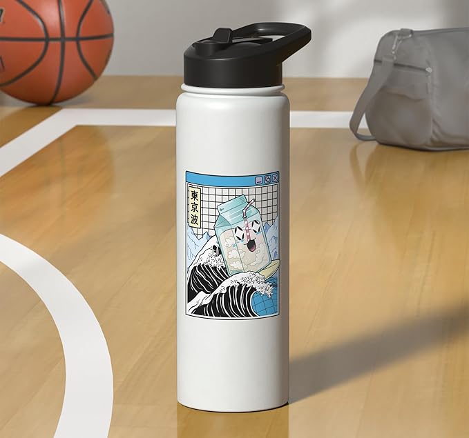 Milk Carton Surfing Great Wave Kawaii Vaporwave Anime Stainless Steel Insulated Water Bottle