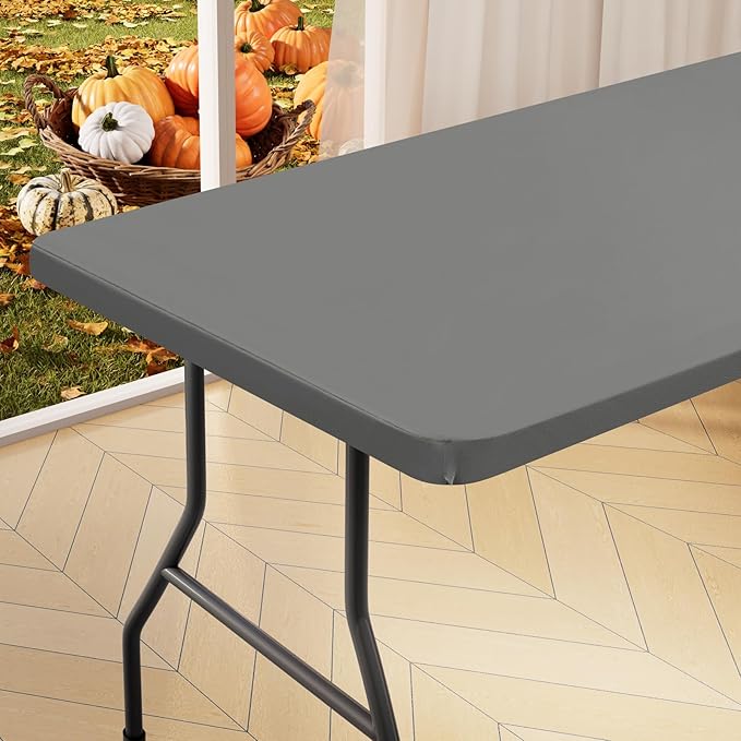 homing Rectangle Table Cloth Cover, Waterproof Polyester Elastic Fitted Tablecloth, Fits for 5 Foot Folding Tables, Washable Table Protector for Picnic, Camping, Outdoor (Grey, 30" x 60")