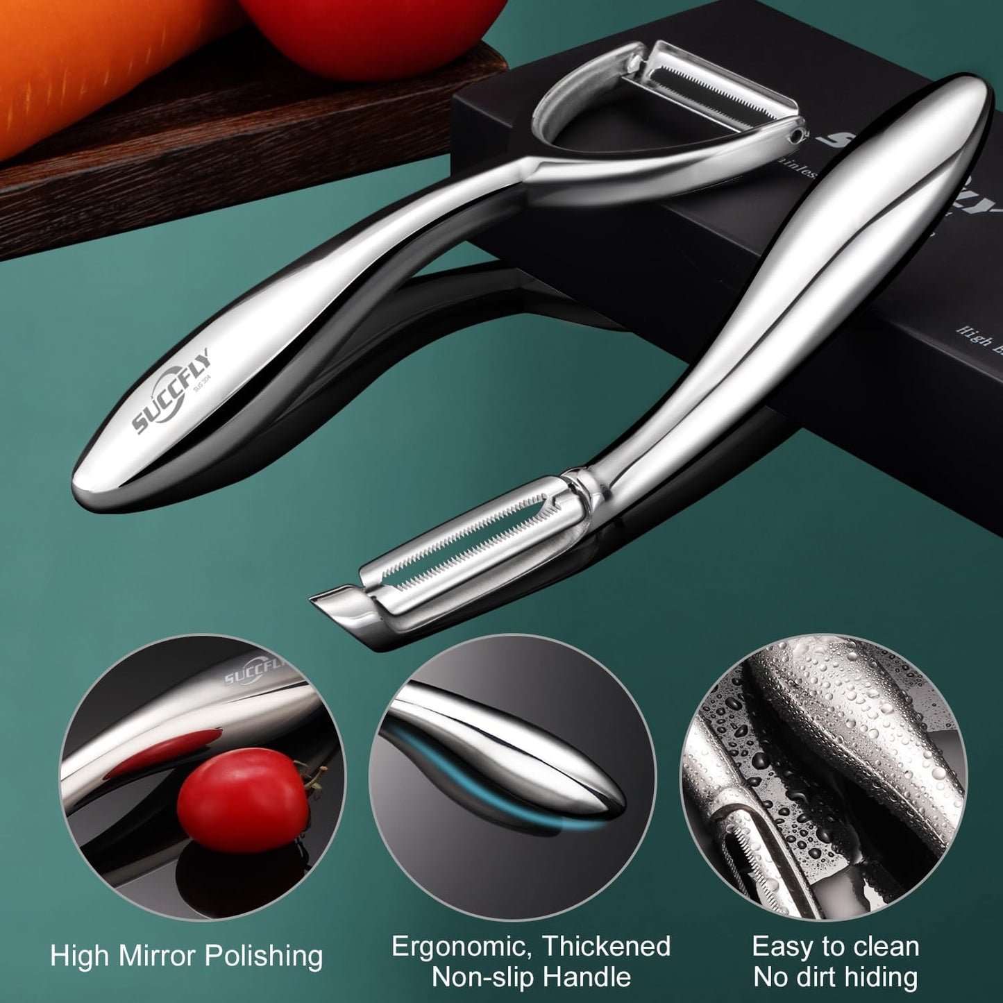 Vegetable Peeler Stainless Steel, Premium Potato Peelers for Kitchen, Veggie Fruit Peeler, Apple Carrot Cucumber Peeler，Ultra Sharp Rotary Blade, Heavy Duty Ergonomic Handle (5-year warranty）