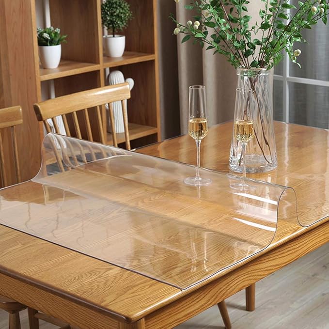 Wadrac Multisize Plastic Clear Table Cover Protector-1.5mm Thick 40x74 inch Non-Slip Water Resistant Easy Clean PVC for Dining Table,Patio Table,Banquet Table,Meeting Table,Work Computer Writing Desk