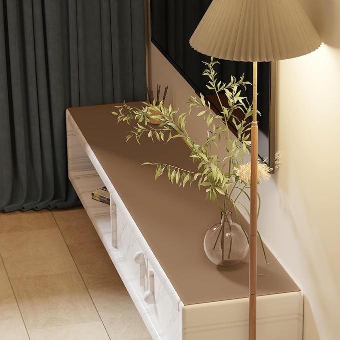 Leather Desk Mat,1.8mm Thick,12x60 Inch Desk Cover,Gold Desk Mat,Desk Protector Mat,Dresser Cover Top,Dresser Top Cover,Dresser Top Protector(Mud Color+Champagne Gold,12×60)