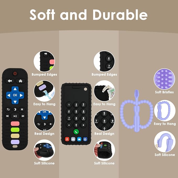 ZOEDO Baby Teething Toys, Remote Control Shape Teething Toys, Cell Phone Teether for Babies, Toy Chew for Babies 3-24 Months, BPA Free & Refrigerator Safe