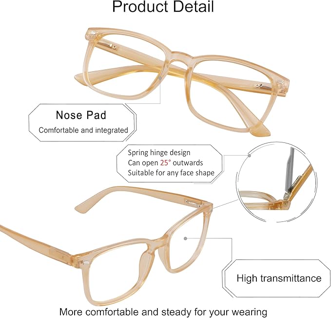 YEIN Bifocal Reading Glasses with Blue Light Blocking Lenses, Bifocal Reader for Women and Men, Vintage Square frame with Spring Hinge (+0.50/+2.25 magnification)