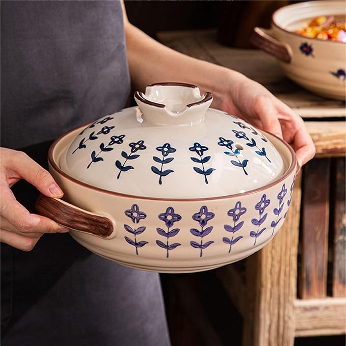 Ceramic Casserole, Japanese Clay Pot Donabe Stone Rice Pot With Lid, Earthen Pot Stockpot Ceramic Casserole Cooker Healthy Cookware Stove Pot Soup Hot Pot(Color:C)