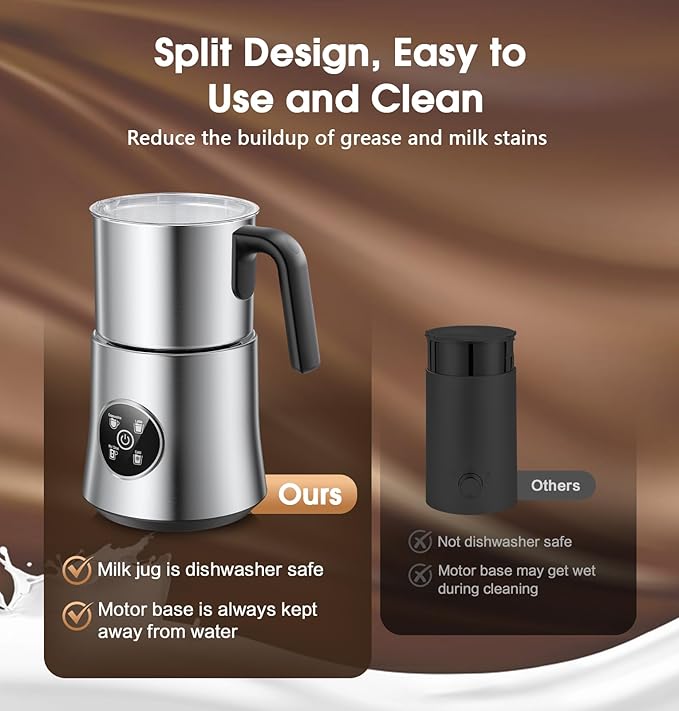 Milk Frother and Steamer, Electric Frother with Detachable Stainless Steel Jug, Hot & Cold Foam Maker for Latte, Cappuccino, Coffee, 4-in-1 Automatic Milk Warmer, 17oz Heat