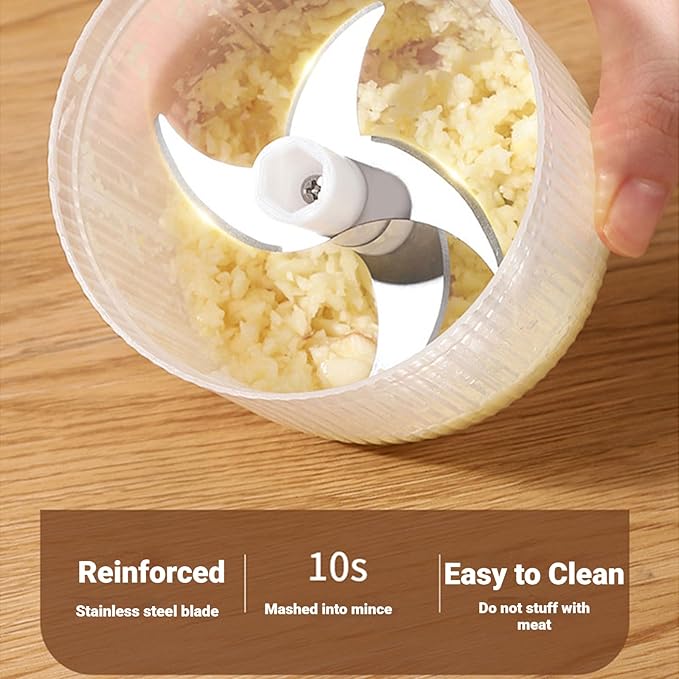 2026 New Electric Garlic Chopper, Mini Portable Veggie Chopper, Small Cordless Garlic Choppers Mincer, USB Rechargeable, 350ML Electric Mini Veggie Cutter for Onion, Garlic, Chili, Ginger (White)
