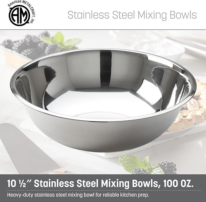 American METALCRAFT, Inc. SSB400 Stainless Steel Mixing Bowl, 10.5' Diameter, Silver, 4-Quart