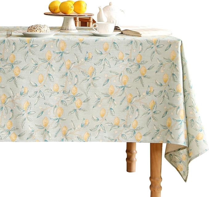 patdrea Designer Linen Green Tablecloth for Rectangle Table,Vintage Breathable Yellow Fruits Pattern Table Cloth,Decoration Cover for Kitchen Dining,Christmas,Thanksgiving,Party,55"x87"-Ania a