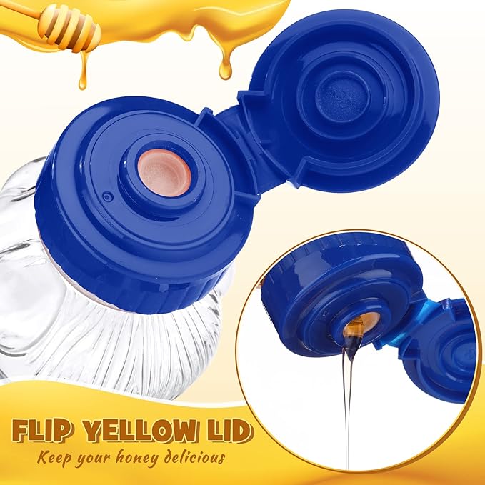Thenshop 36 Pcs 8 oz Honey Jar Plastic Empty Bear Bottle Dispenser Clear Transparent Honey Containers Bear Cup Squeeze Bottle with Flip Top Lid for Storing Dispensing(Blue Lid)