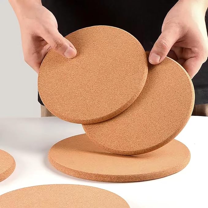 Cork Trivet, 6 Pack High Density Thick Corks Coasters Set for Hot Dishes, 8 Inch Heat Resistant Multifunctional Cork Trivets for Hot Dishes, Gray