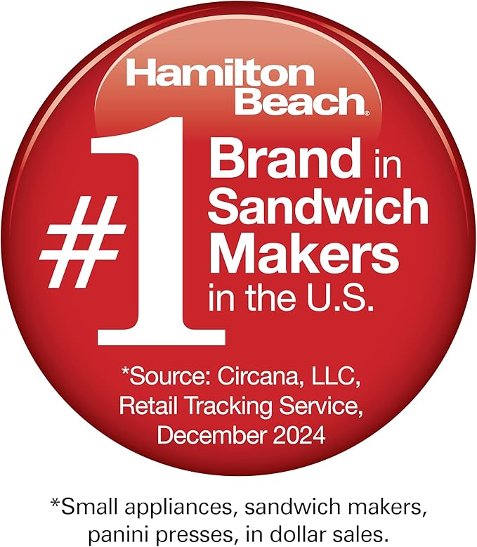 Hamilton Beach Breakfast Sandwich Maker with Egg Cooker Ring,Customize Ingredients,Perfect for English Muffins,Croissants,Mini Waffles,Perfect White Elephant Gifts,Silver (25475),(Pack of 4)