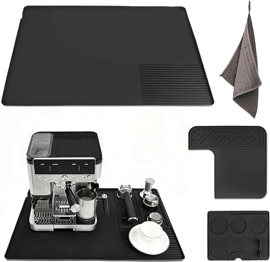 4-in-1 Silicone Coffee Maker Mat for Ninja Luxe ES601 ES701 23"x15" Coffee Bar Mat Top Mat Espresso Tamping Mat Microfiber Cloths Anti-Slip Heat-Resistant Waterproof
