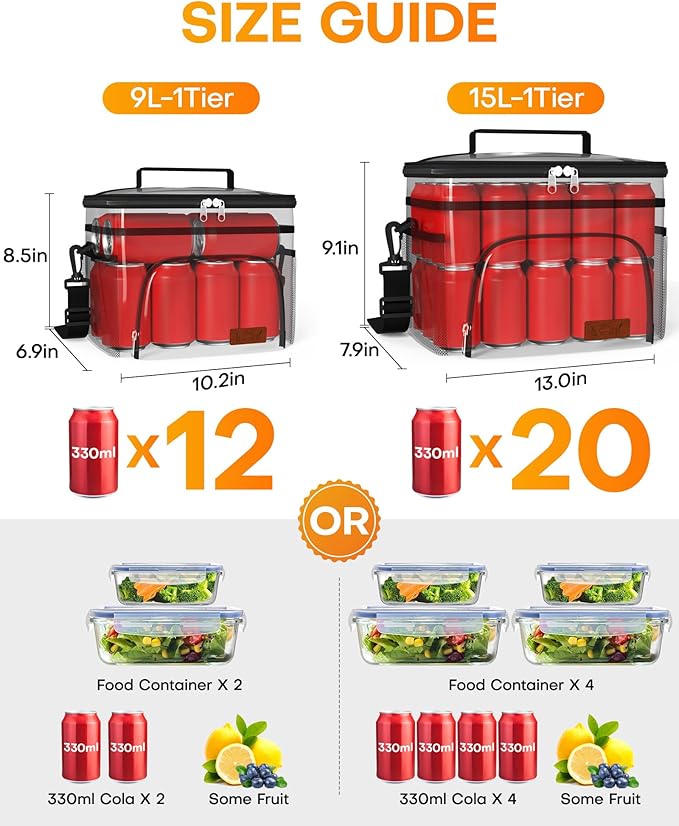 HOTOR Insulated Lunch Box for Men & Women - Leak-Proof Cooler Lunch Bag with 4 Pockets, Adjustable Strap, Ideal for Work, Picnic, Travel - Medium, Light Grey,10.2"×6.9"×8.5"