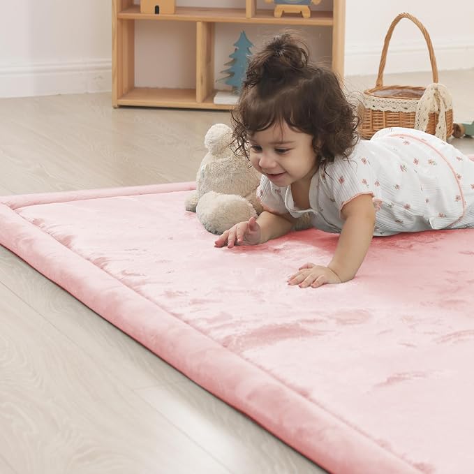 1.5" Thick Baby Play Mat for Floor Tummy Time, 59"x 79" Pro Soft Baby Activity Playmats Playroom, Easy Care with Non-Slip Safe for Infant Toddler Kids Crawling(Pink)