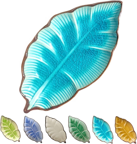 Ceramic Spoon Rest for Stove Top, Ice Cracks Leaf Cute Spoon Rest for Kitchen Counter, Cooking Spoon Holder for Kitchen Counter, Utensil Rest for Spoon Spatula Ladle or Tong, 1 PCS (B, Lake Blue)