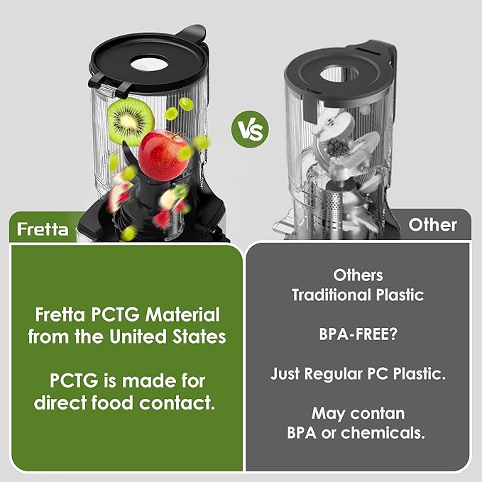 Juicer Machines,Fretta Cold Press Juicer with Large Feed Chute,Fit Whole Fruits & Vegetables,High Juice Yield,BPA-Free,PCTG Material from US (Sky Blue, 1.0 L)