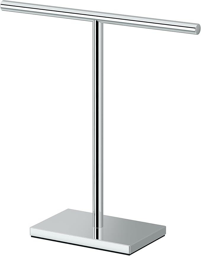 Gatco 1444C, Modern Rectangle Base Freestanding Countertop Towel Holder, Chrome / 10.50"W x 11.13"H T-Shape Style Countertop Hand Towel Holder for Bathroom, Kitchen/ Fingertip Towel Rack