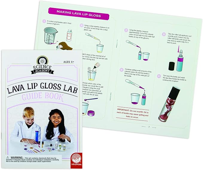 MindWare Science Academy Lava Lip Gloss Lab - 33 Piece Lip Gloss Making Kit - Make 3 DIY Lip Glosses