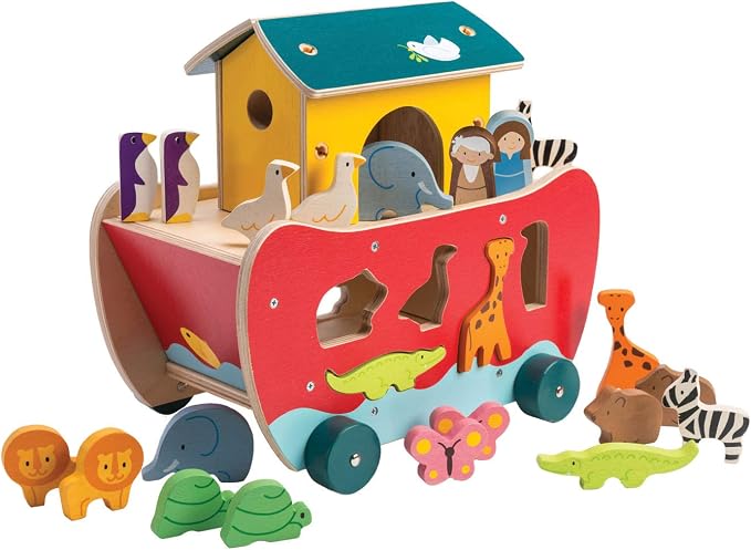 Tender Leaf Toys - Wooden Noah’s Ark Animal Shape Sorter Toy - Encourages Imaginative Play, Improves Recognition and Problem Solving Skills - 3 Years +