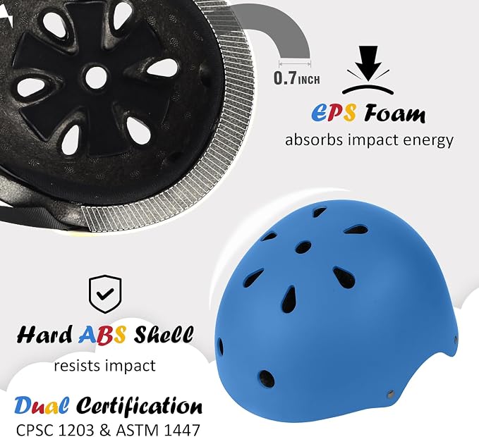 Kids Bike Helmet, Adjustable and Multi-Sport, from Toddler to Youth, 3 Sizes