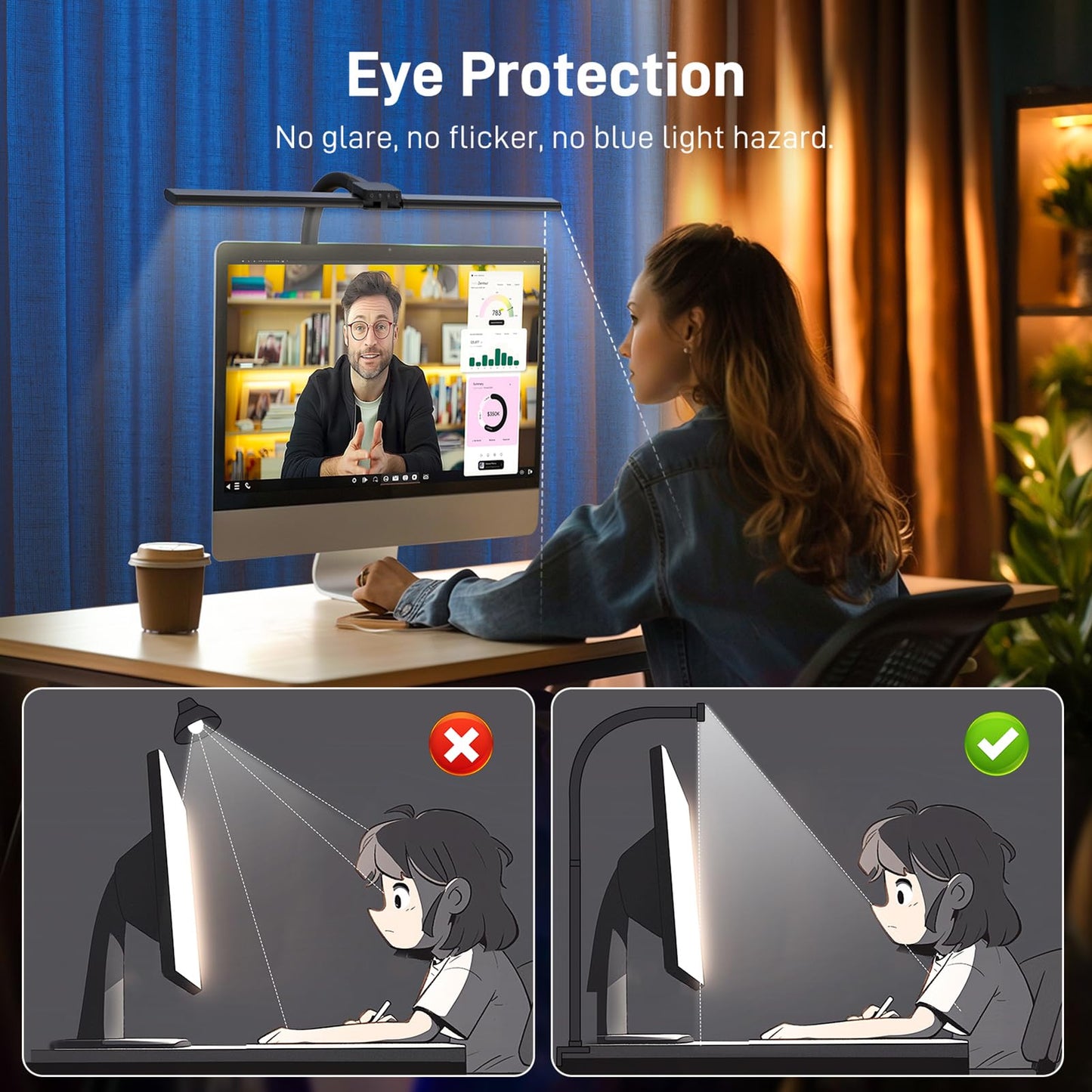 LED Desk Lamp for Home Office, Eye-Caring Desk Light with Clamp, 15W Double Head Architect Task Lamp Stepless Dimming, Flexible Gooseneck Bright Table Lamp for Study Reading Workbench Drafting