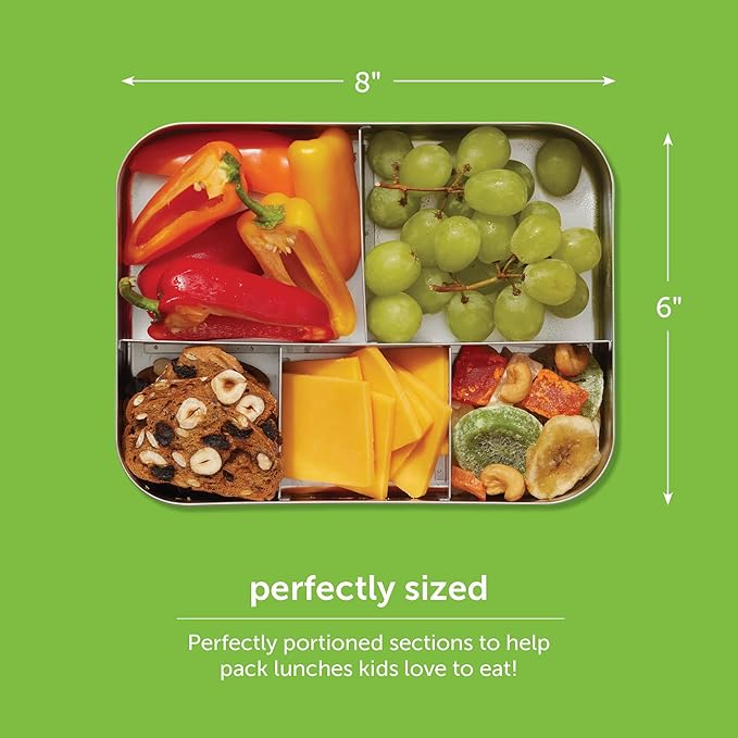 LunchBots Medium Trio II Snack Container - Divided Stainless Steel Food Container - Three Sections for Snacks On the Go - Eco-Friendly, Dishwasher Safe, BPA-Free - Stainless Lid - Pink Dots