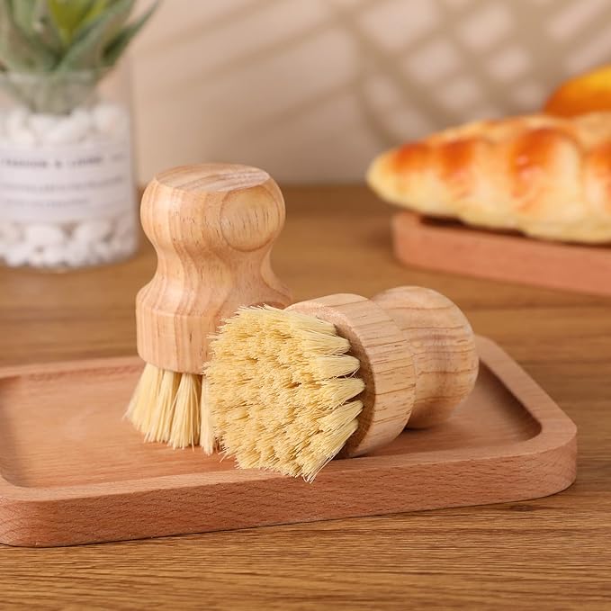 Nuenen 40 Packs Bamboo Dish Scrub Brushes Wooden Scrubbers Set Kitchen Dishwashing Scrubber with Natural Sisal Bristles for Iron Pot Pan Sink(Sisal)