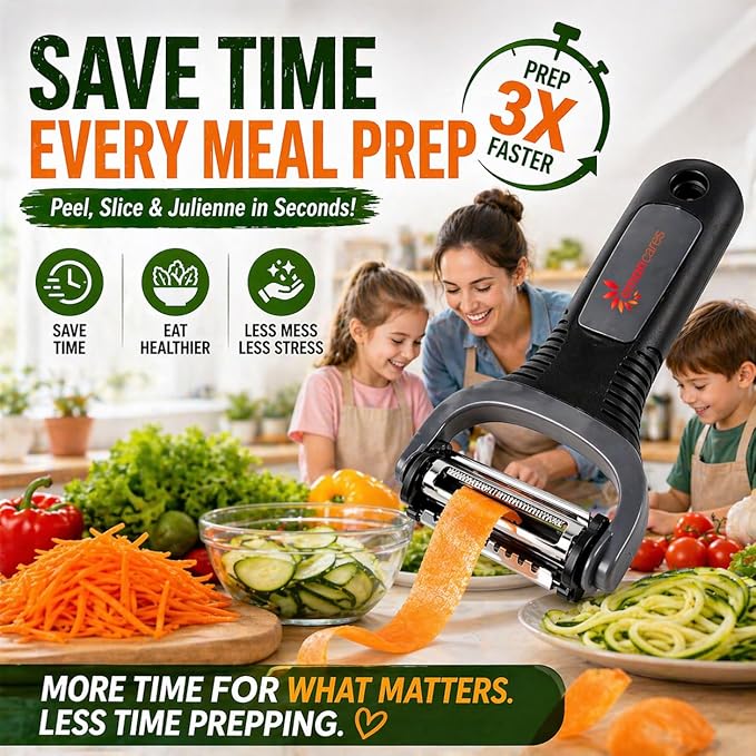 3-in-1 Vegetable Peeler Set – Ultra Sharp Stainless Steel Y Peeler with Julienne Blade, Heavy Duty Kitchen Tool