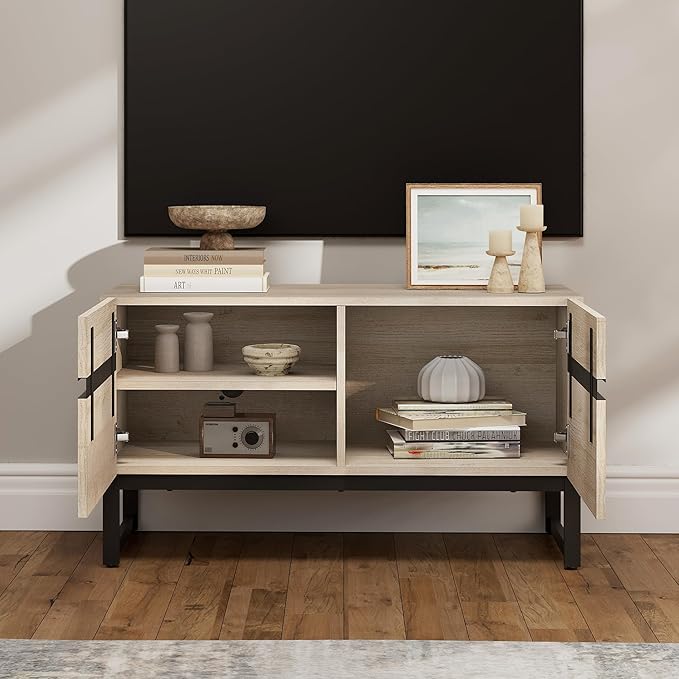 WAMPAT Modern TV Stand for TVs Up to 40 Inch, Entertainment Center Media Console with Storage Cabinet, TV Console for Living Room, Light Oak