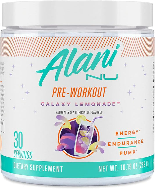 Alani Nu Pre Workout Powder Galaxy Lemonade | Amino Energy Boost | Endurance Supplement | Sugar Free | 200mg Caffeine | L-Theanine, Beta-Alanine, Citrulline | 30 Servings